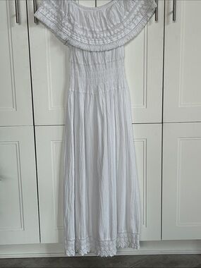 Sea spice resort wear White Off-Shoulder Maxi Dress - Elegant Summer Style